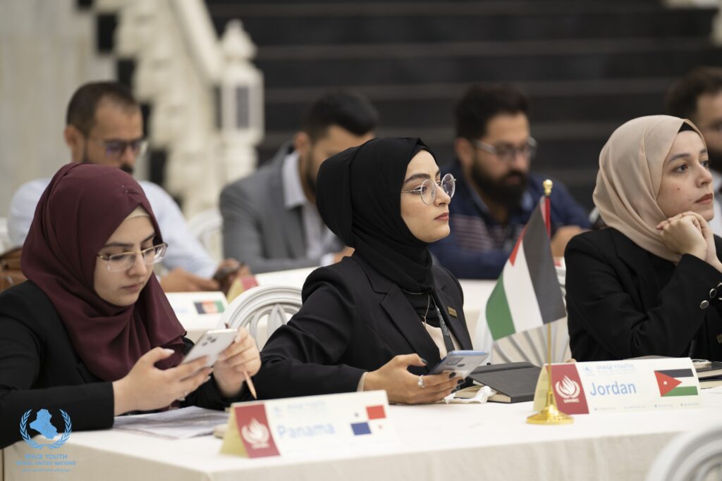 young delegates having a training in diplomacy at the Iraqi Youth Model United Nations international conference in Mosul, Iraq